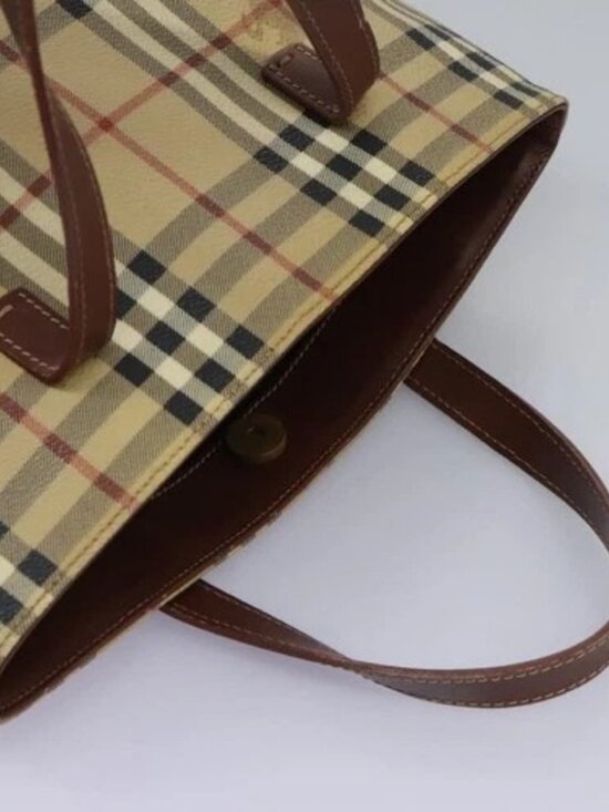 BURBERRY Nova Check Hand Bag PVC Beige Brown gold Auth BD438 - Picture 6 of 15